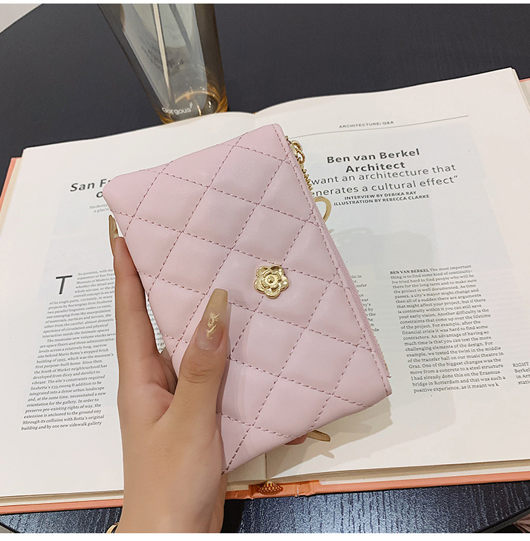 2023 kleine Brieftasche für Damen, kurzer Abschnitt, dünn, neuer Führerschein, Schlüsseltasche, Kartenhalter, Kamelie-Diamant-Reißverschluss, Münztasche_voghion.com