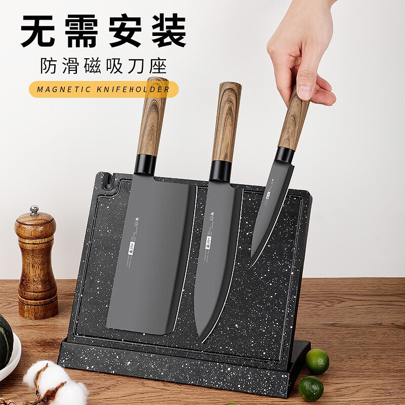 Placa de cocina multifuncional desmontable sin imán de perforación de perforación de almacenamiento de piedra de hierro absorción de cuchillo magnético almacenamiento sala de carpintería