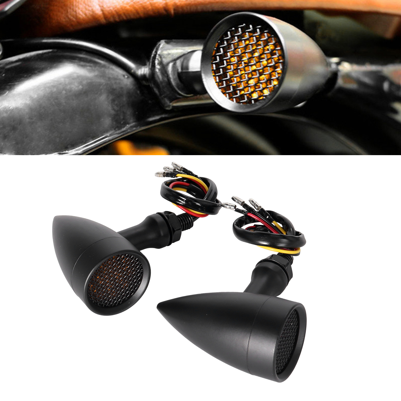 Motorcycle Retro Modified Aluminum Alloy Turn Signal Light Harley Cruiser Led Grid Bullet Turn Light