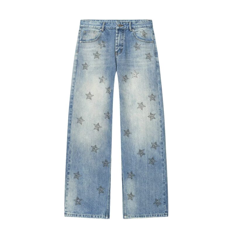 Bsk&Traf Women's Clothing 2026 Summer New Style Low-Waist Wide-Leg Jeans with Rhinestones 4730012