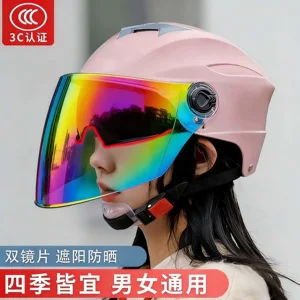 Summer electric vehicle dual-mirror sun protection safety helmet for men and women, 3C anti-UV half helmet, breathable motorcycle riding safety helmet