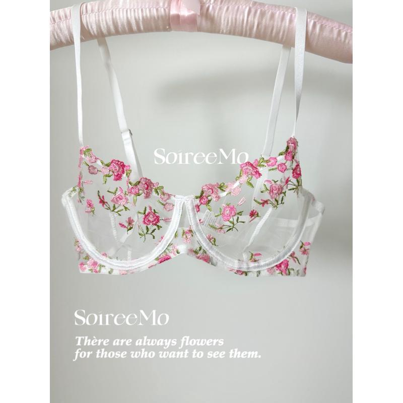 Verano super hermoso bordado dulce sexy malla sujetador conjunto de flores frescas de la niña pura ropa interior de la mujer