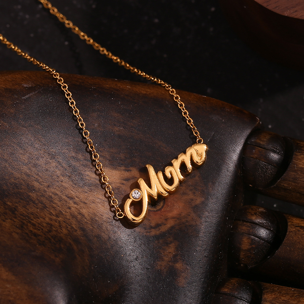 MAMA Inlaid Diamond Stainless Steel Necklace