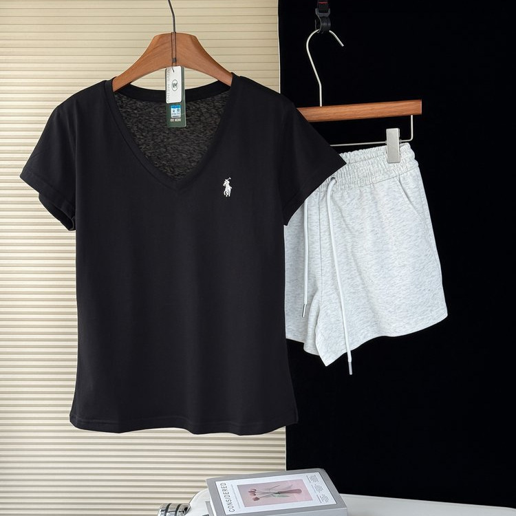 Authentic Vivi Pony Embroidered V-Neck Tencel Cotton Short-Sleeve Women's Relaxed Hand-Cut T-Shirt