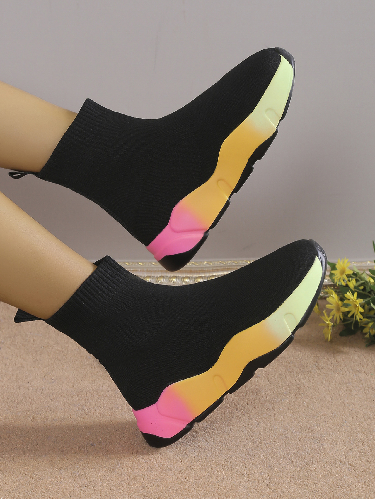 Stivaletti a calza flyknit taglie comode donna con suola alta_voghion.com