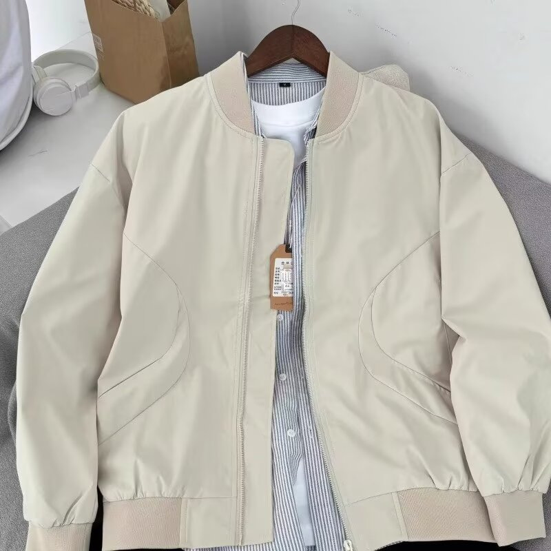 美式cleanfit哈灵顿夹克套装男秋冬浅色立领情侣棒球棉服飞行外套|undefined