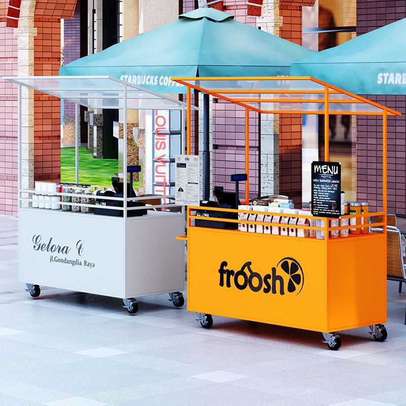 Iron Mobile Flower Cart Night Market Snack Mall Trolley Promotional Trolley Outdoor Stall Market Stall Stall