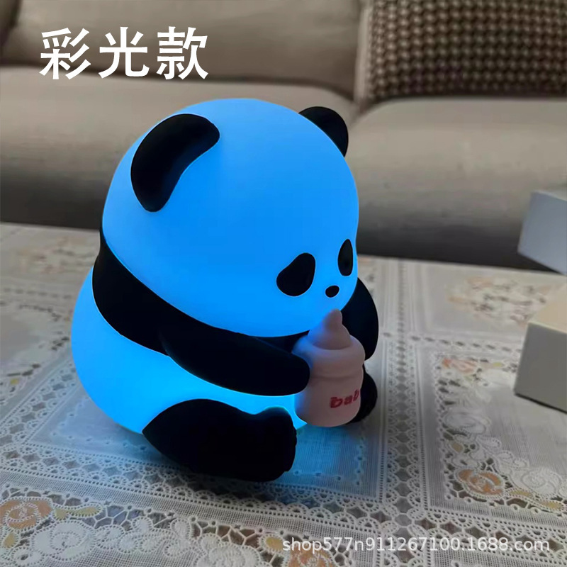 跨境大头熊猫硅胶小夜灯可充电拍拍灯创意可爱氛围卧室床头喂奶灯|undefined