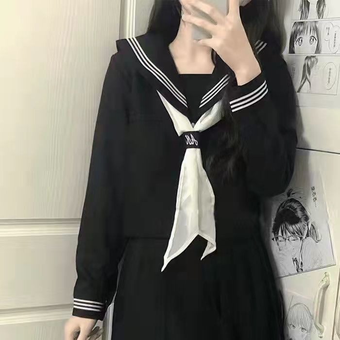 Scissors Rock Sailor Suit JK Uniform Skirt Original Authentic Black Three-Piece Basic Japanese School Style Spring/Summer Skirt