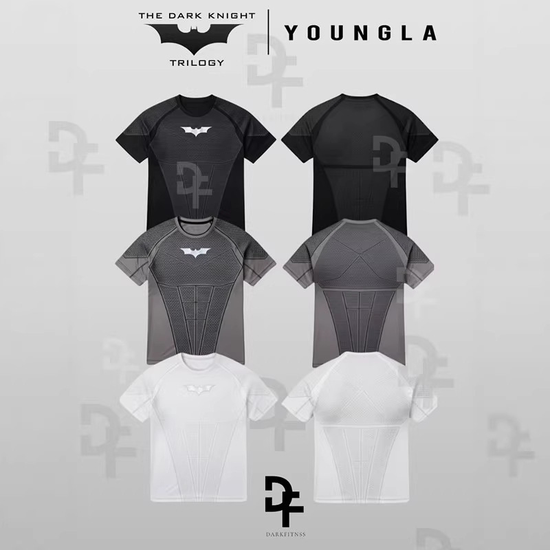 Youngla Co-Branded Superman Men's T-Shirt Sports Fitness Quick-Drying Breathable Elastic Slim Short-Sleeved Training Top for Men