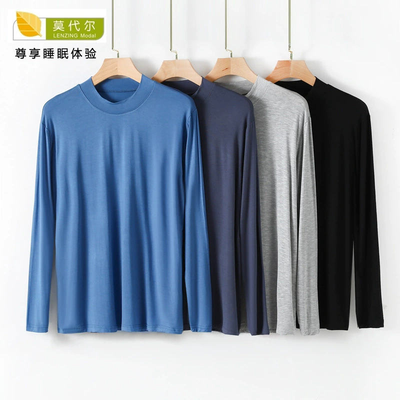 Мужская пижама с воротником-стойкой на весну и осень, тонкая домашняя одежда из модала, однотонная, больших размеров, осенняя рубашка, базовый слой