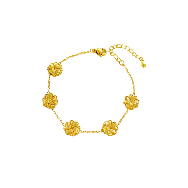 Tina Europa y América de moda de acero inoxidable dorado brazalete de hierba afortunada para mujeres de moda de diseño de estilo de cuatro hojas para mujeres
