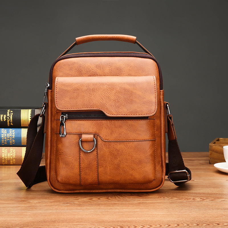 Cross-border Business Men's Shoulder Bag Large Capacity Wear-resistant PU Crossbody Bag Multi-functional Water-repellent Small Satchel for Foreign Trade