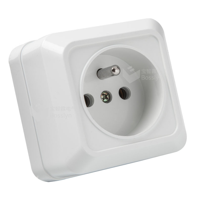 白色法式插座法国插头专用 CE认证PC材质16A/250V明装墙面插座