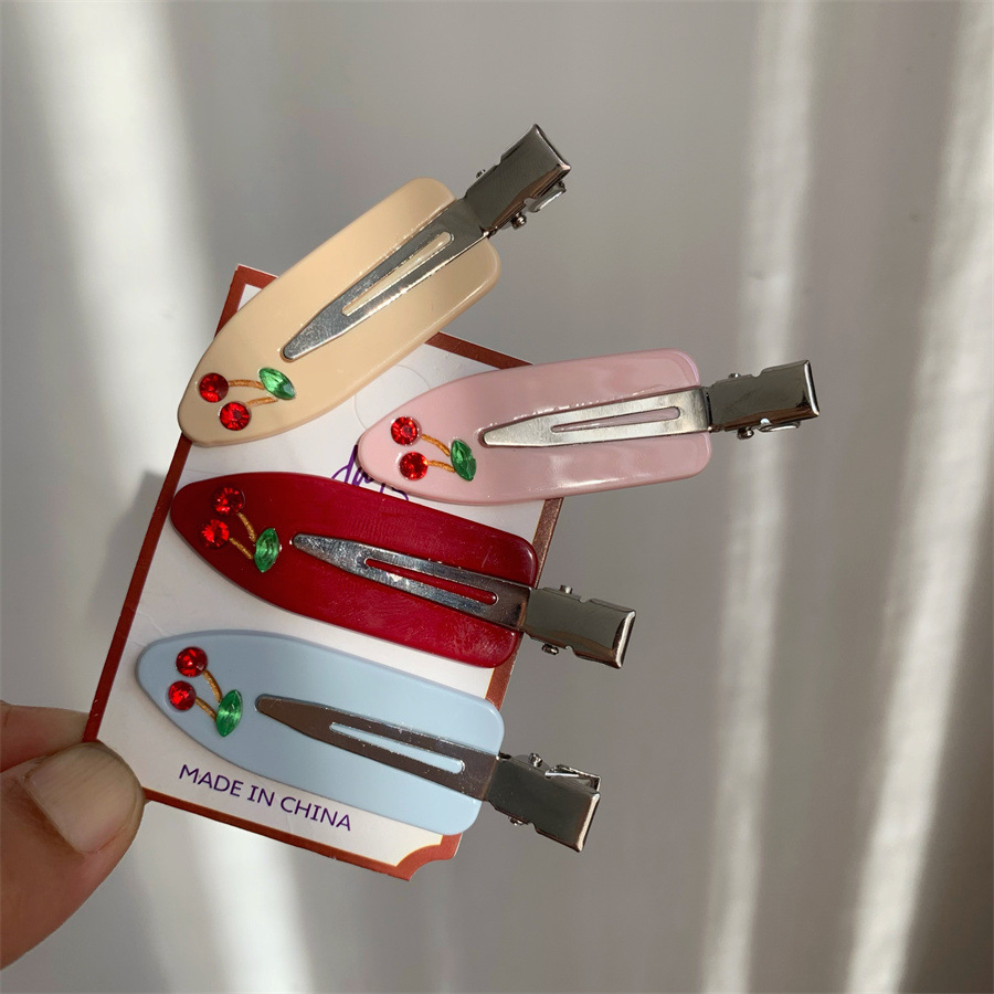 Korean Style Fresh Cherry Diamond Edge Clip Acetate Seamless Clip Sweet Hairpin Edge Clip
