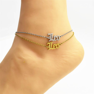 Cross-border new stainless steel personality retro ancient English letter anklet Europe and the United States twelve constellation anklet wholesale