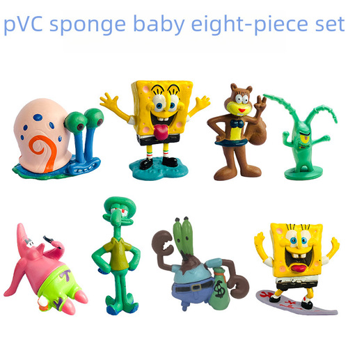 Fish tank aquarium Q-version SpongeBob 6-pack 8-piece set Patrick Star Mr. Krabs cake decoration and display piece