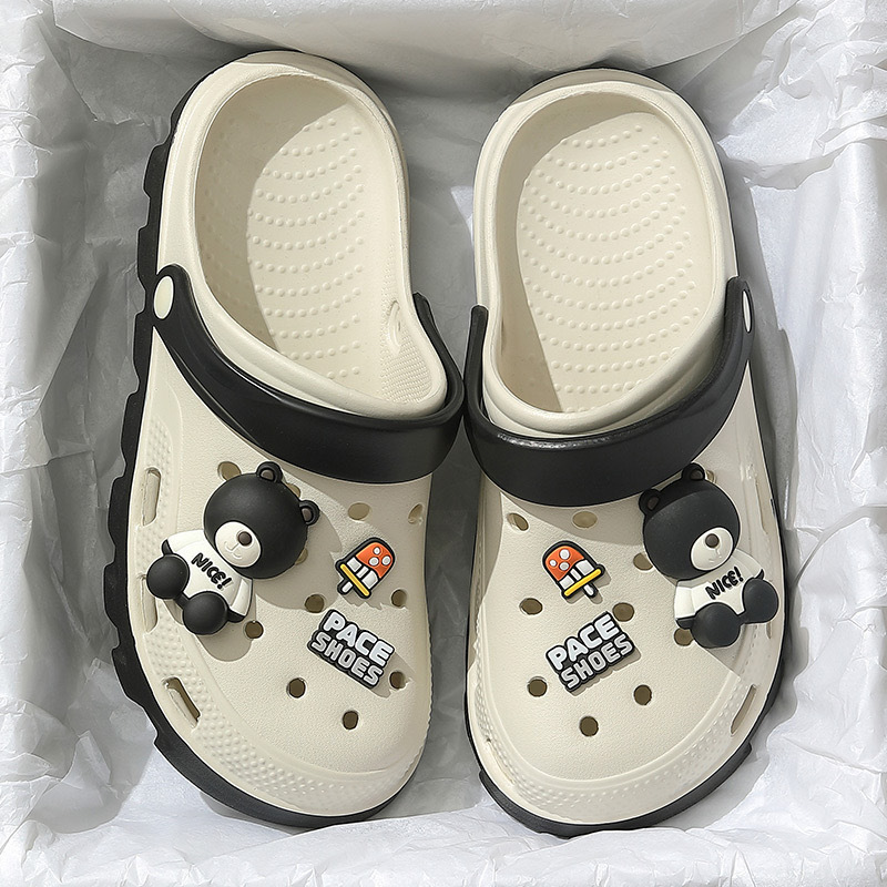 2025 New Style Outer Wearing Hole Shoes Women's Cartoon Cute Dung Slippers Men's Beach Couple's Baotou Slippers