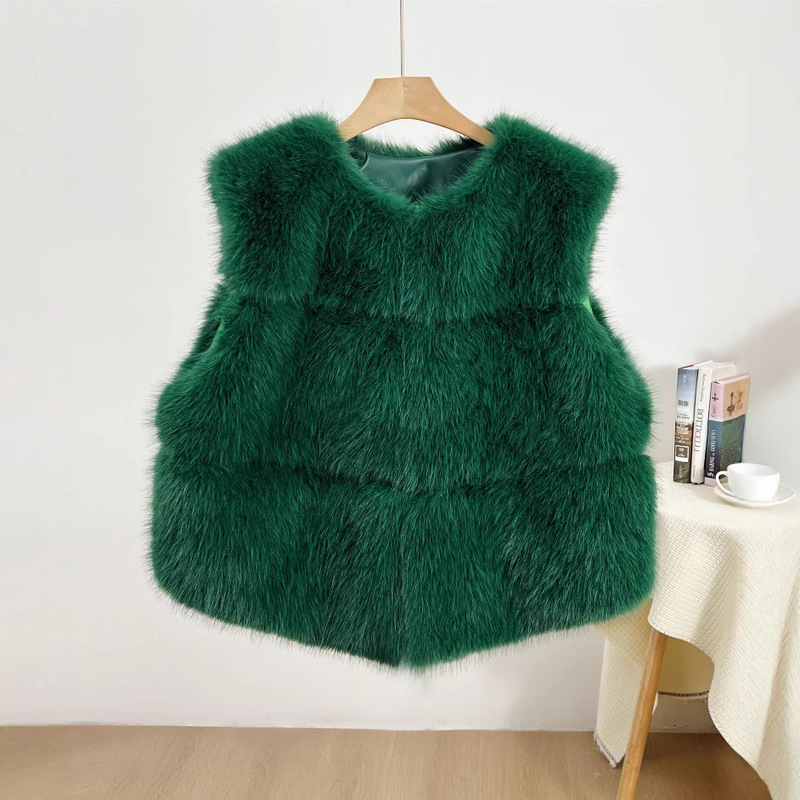 Imitation fox fur three stitching short vest jacket coat imitation rex rabbit fur wholesale elegant sweet sweet wind Imitation fox fur three stitching short vest jacket coat imitation rex rabbit fur wholesale elegant sweet sweet wind