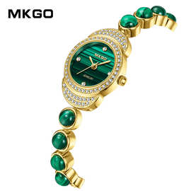 MKGO陌佧高品牌孔雀绿宝石镶钻珠宝防水手链时尚高级感女士手表