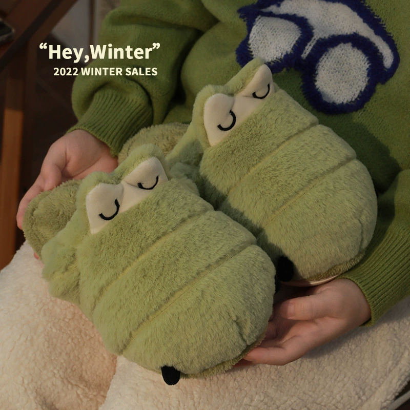 Тапочки из крокодилового хлопка, женские зимние милые домашние зимние тапочки с героями мультфильмов, теплые плюшевые хлопковые тапочки для пар, Лунная обувь