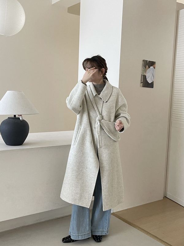 2025新款娃娃领带背包休闲洋气学院风氛围女外套大衣女双面羊绒|undefined
