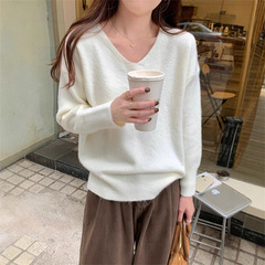 简约v领针织衫女秋季新款ins基础款宽松内搭上衣休闲百搭打底毛衣