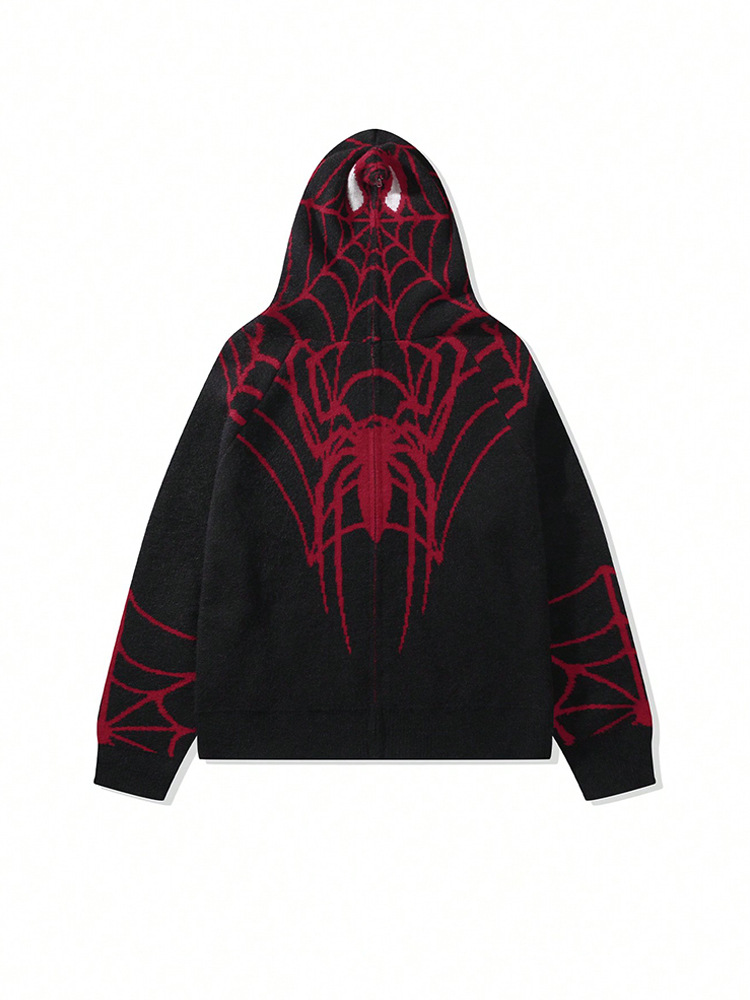Men's Clothing new fashion casual street fashion long sleeved cardigan loose spider web dark unisex sweater_voghion.com