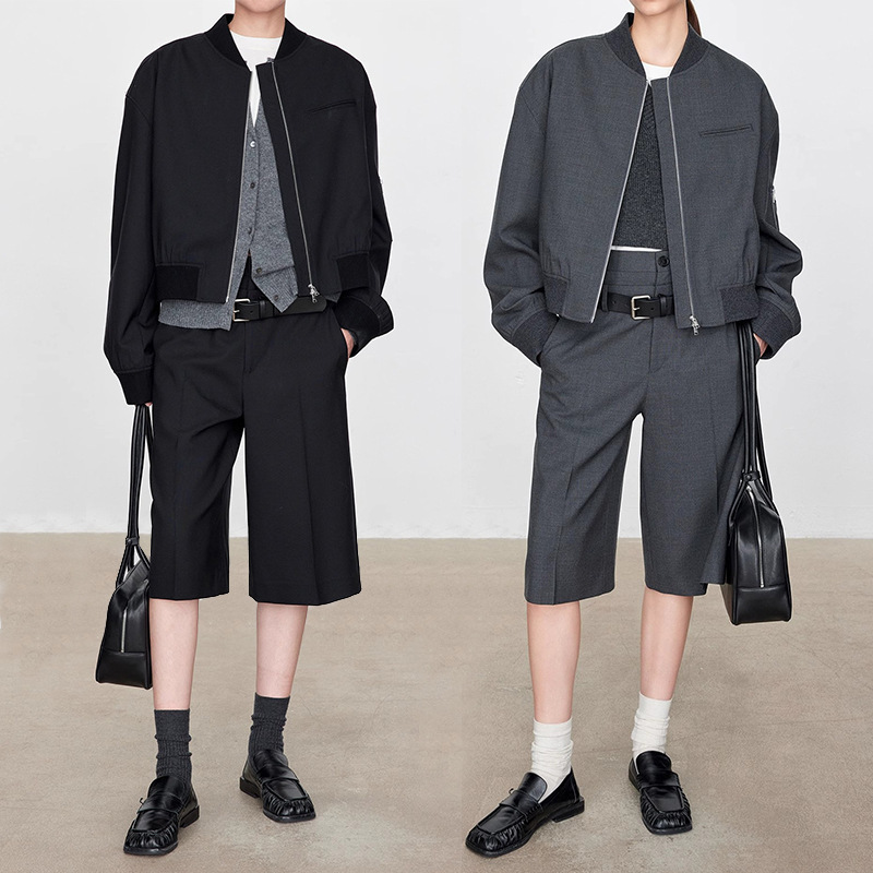 Kathy Show Early Autumn Heavy-weight Worsted Wool VTG Small Profile Jacket Short Jacket Motorcycle Style Casual Top for Women