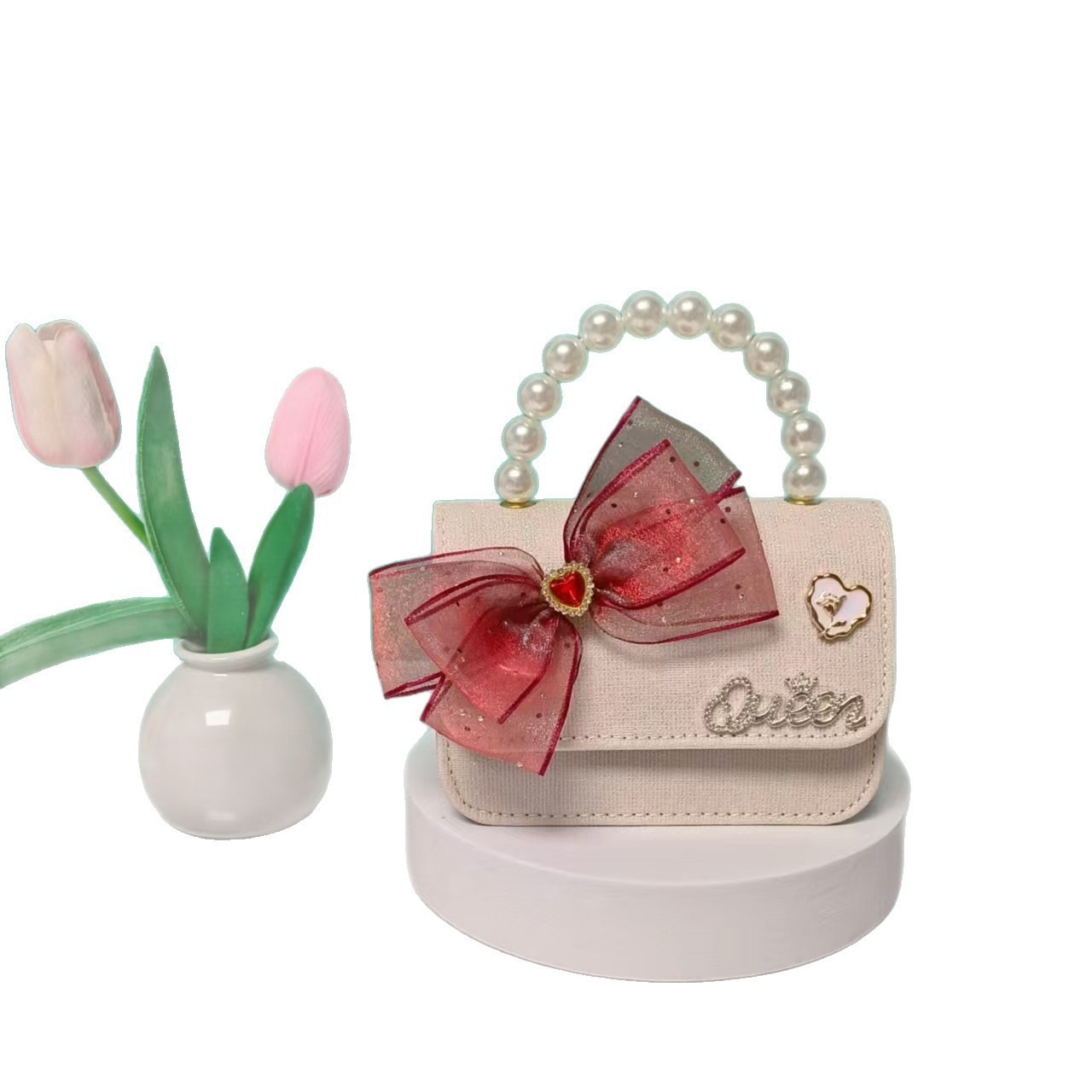 Bolso de perla de arco princesa hombro de hombro bolso de cambio accesorios para niñas pequeñas bolsas de cadena de viento para niños