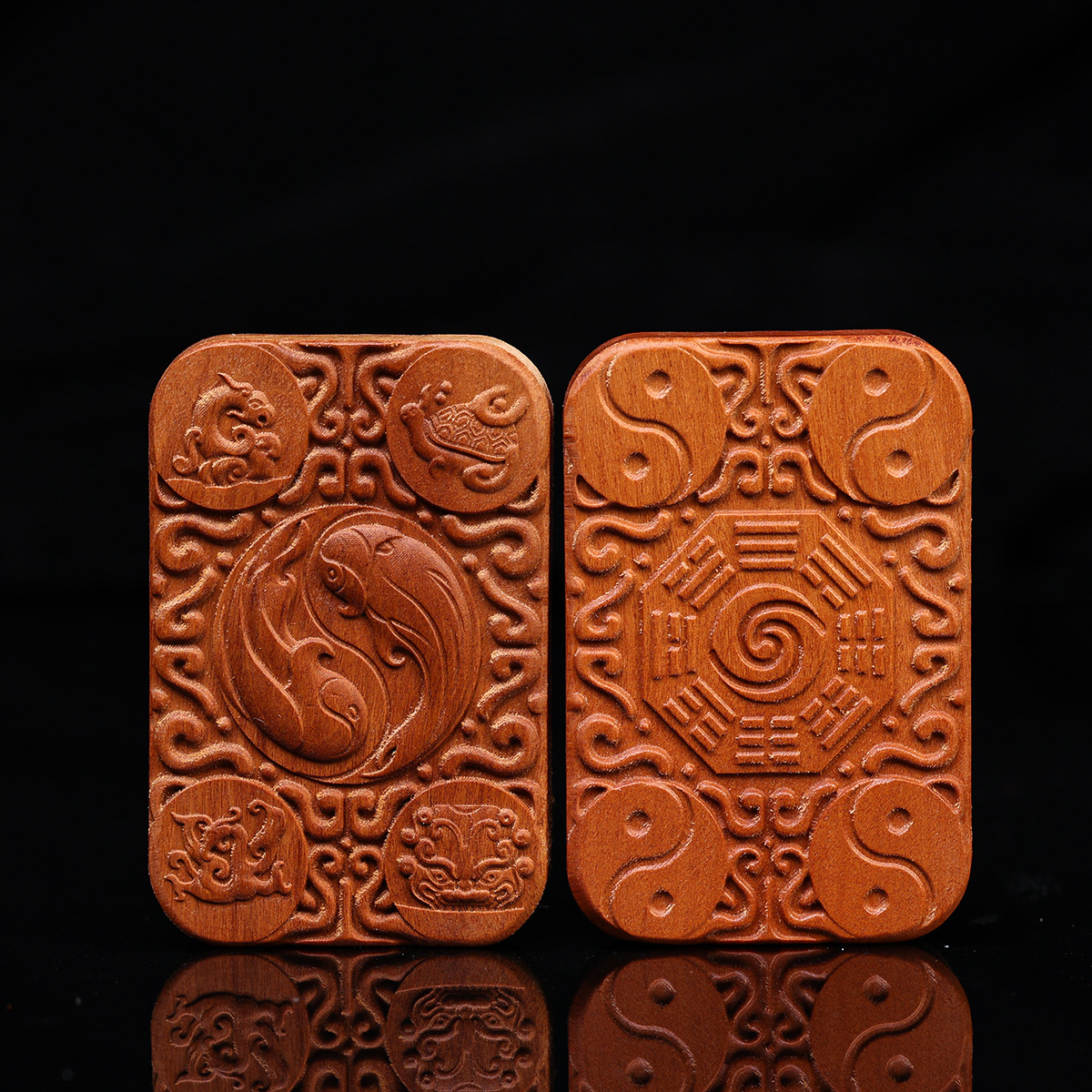 Thunder Struck Jujube Wood Peace Badge Yin Yang Fish Pendant Daoist Ritual Object Portable Accessory Old Material Dark Color Fine Carving