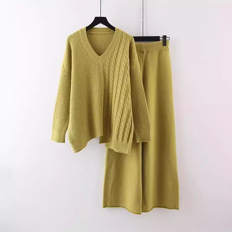 Women's Clothing pullover sweaters fashionable loose knit sweaters wide leg pants two piece suits for women_voghion.com