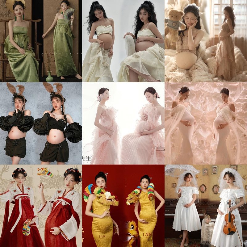 Maternity Photography Clothing Studio New French Retro Oil Painting Style Tube Top Long Skirt Dress Art Photography