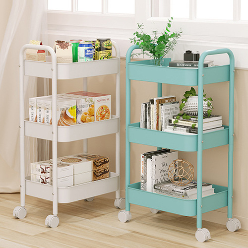 Small Cart Storage Shelf with Dual Handles, Wheeled Multi-tier Snack Rack, Portable Kitchen Floor Storage Stand