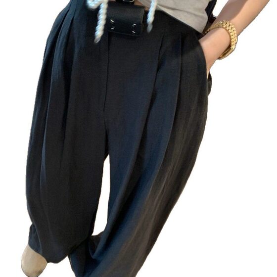 KKSTUDIO Old Qian Style White High Waist Cotton Linen Wide Leg Pants Women's 2025 Summer Loose Slimming Casual Trousers