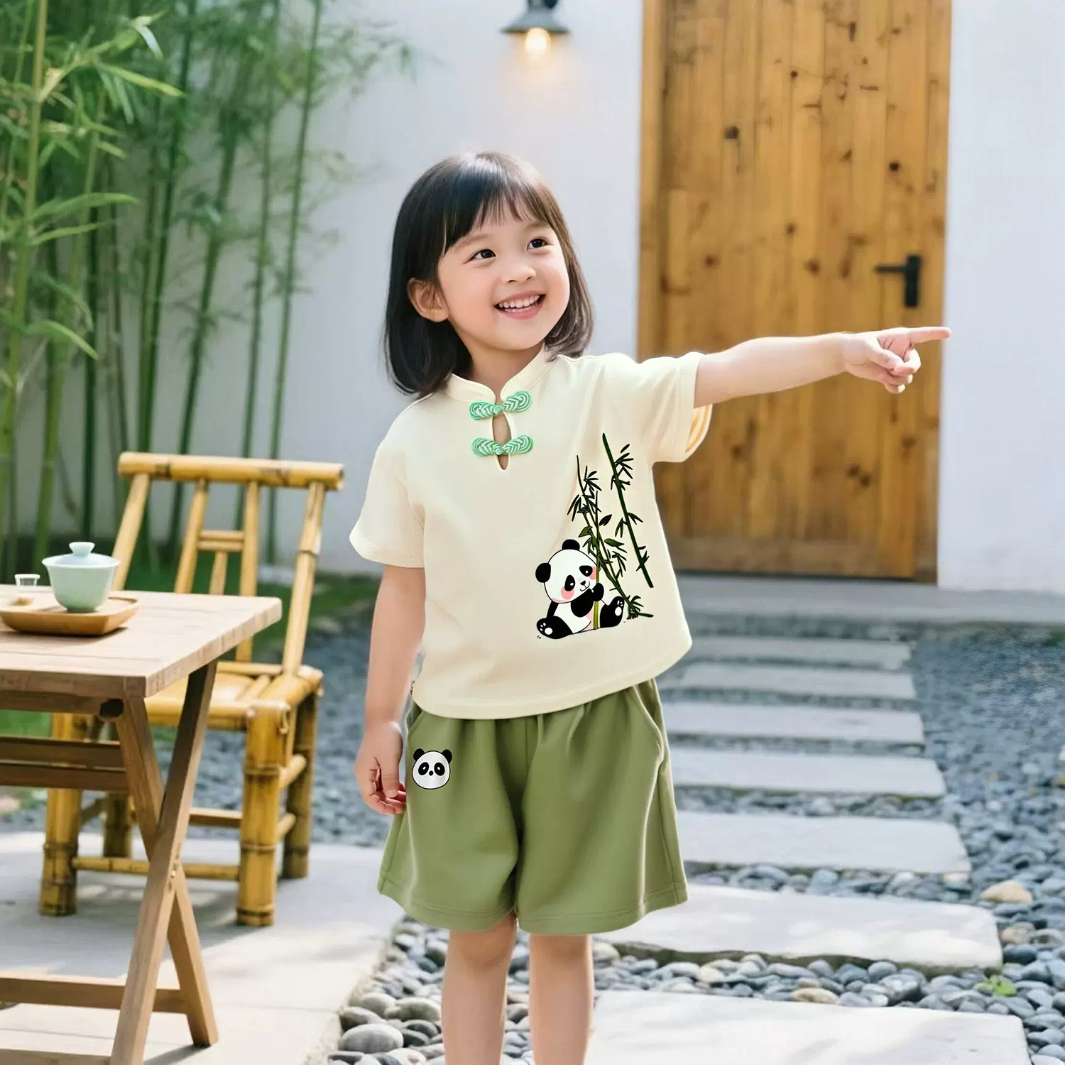 新中式国风童装夏季宝宝短袖薄款套装中国风复古男童女孩儿童唐装
