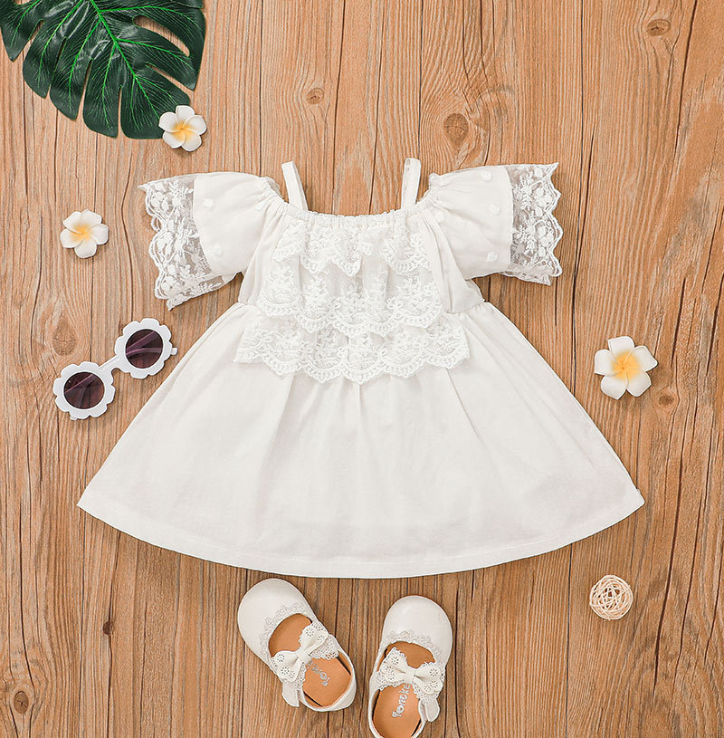 Simple Sling Skirt Baby White Lace Sleeve Dress Children's Clothing display picture 2