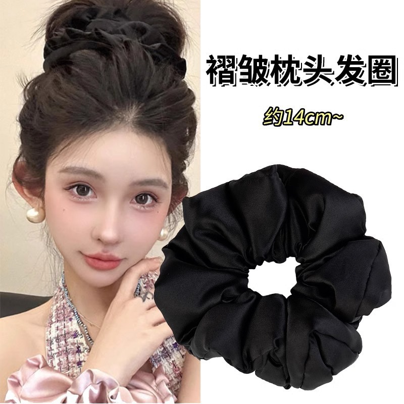 Encaje de flor coreana Encaje de intestino grueso Anillo de cabello femenino Cabeza de flor de viento pastoral Cuerda de cabeza de bola de gran tamaño Accesorios para el cabello de alta calidad