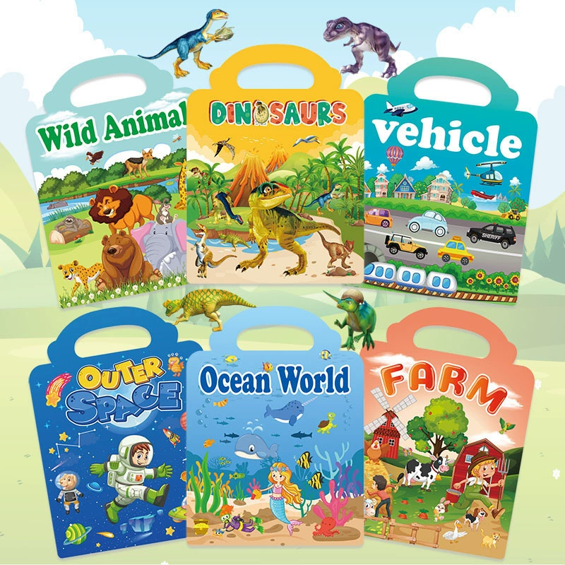 Детская развивающая книга-пазл с объемными пузырьками, оптовая продажа за рубеж, раннее обучение, тренировка концентрации, игрушки, желеобразная книга, динозавры