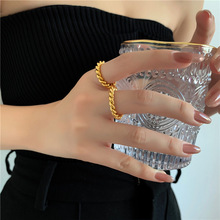 CELI新款粗麻花钛钢镀金夸张个性潮人戒指女日韩INS食指指环