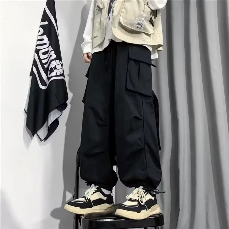 Cargo Pants Plus Size Men's Spring and Autumn Trendy Brand Multi-Pocket Stylish Loose Student Jogger Casual Cropped Pants