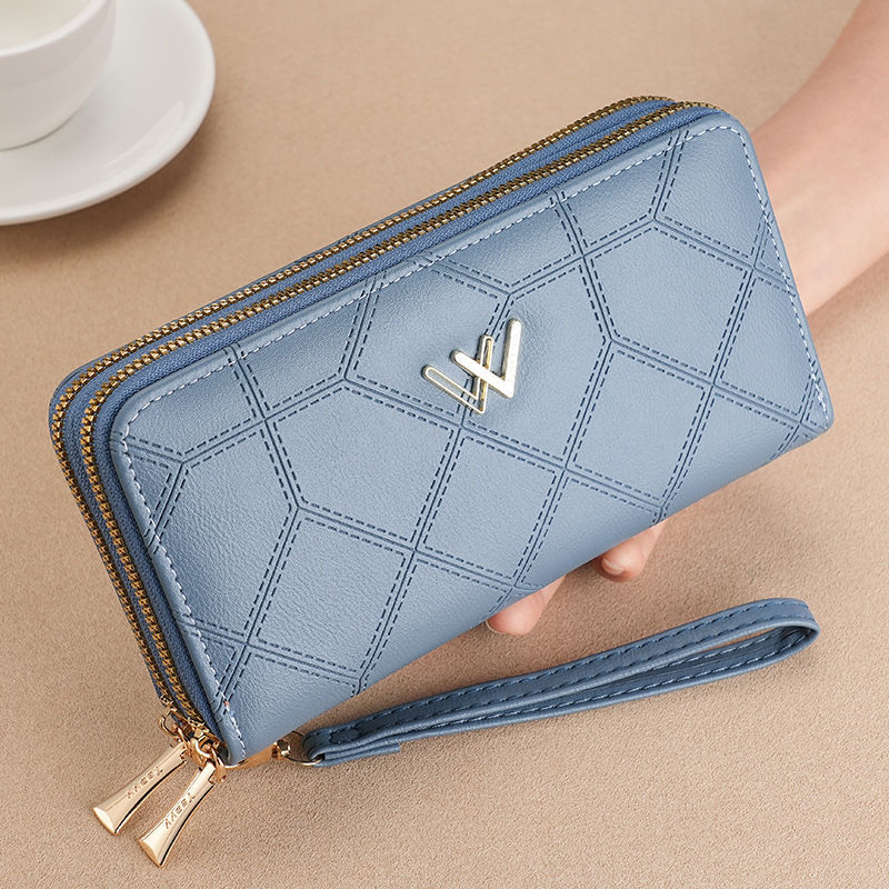 Cartera de mujer nueva billetera larga para niñas con doble cremallera de diamante, moda versátil bolso de mano cartera