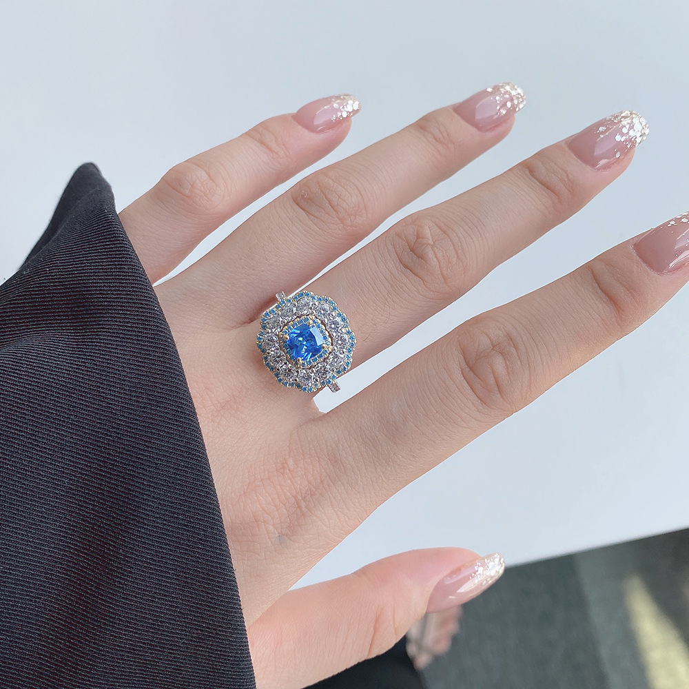 Fashion Geometric Sterling Silver Inlay Zircon Rings 1 Piece