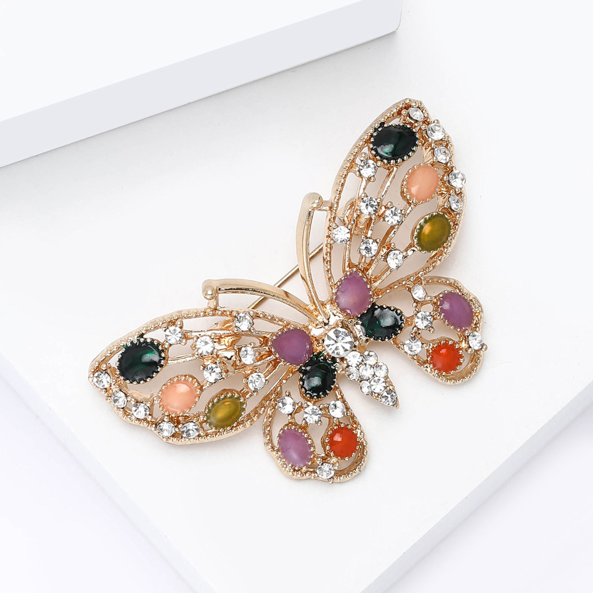 European and American Fashion Creative Hollow Butterfly Enamel Brooch Exquisite and Elegant Alloy Rhinestone Brooch Manufacturer Direct Sales Wholesale