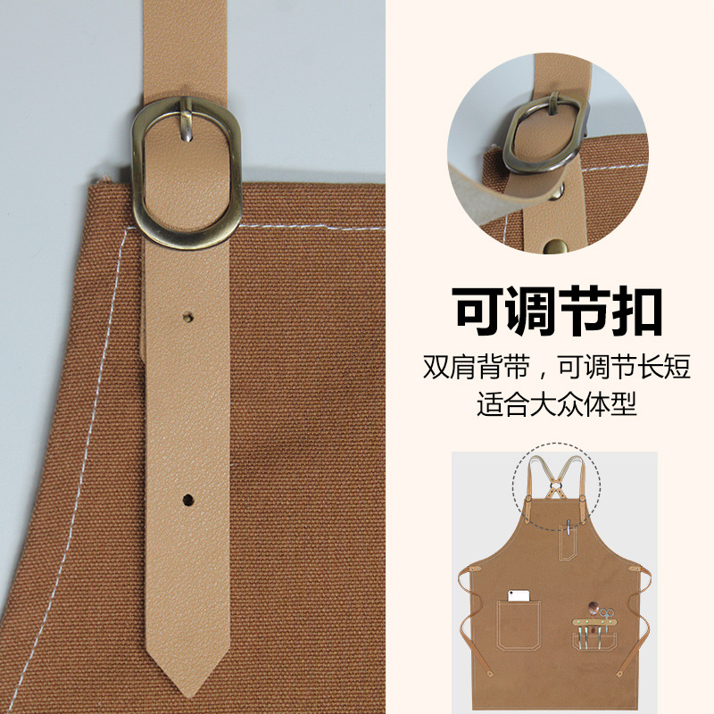 Transfronterizo Amazon lona delantal logo personalizado minimalista de moda restaurante bar barista delantal de trabajo al por mayor