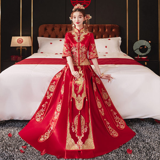 Xiuhe Clothing 2023 Bride New Wedding Chinese Style Dress Slim-fit Dragon and Phoenix Jacket Show Kimono Women's Toast Clothing Spring and Summer