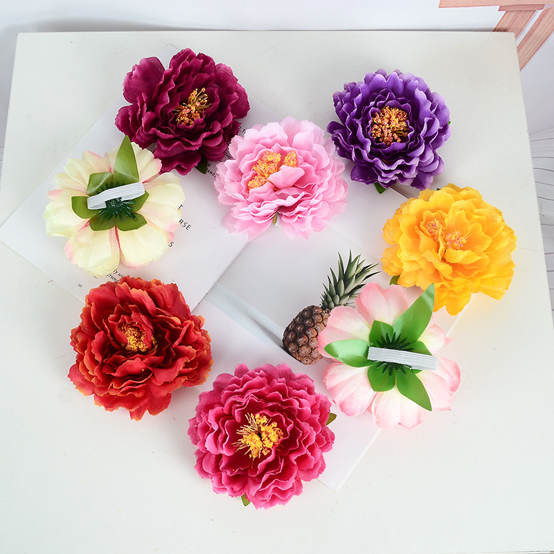 Simulated flower elastic band style June 1st dance performance hand-held flower photography background flower satin flower hand flower No. 5 Luoyang peony