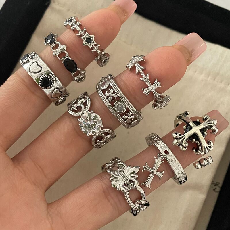 Retro artistic cross ring fashion commuter simple geometric advanced niche design Daily versatile accessories