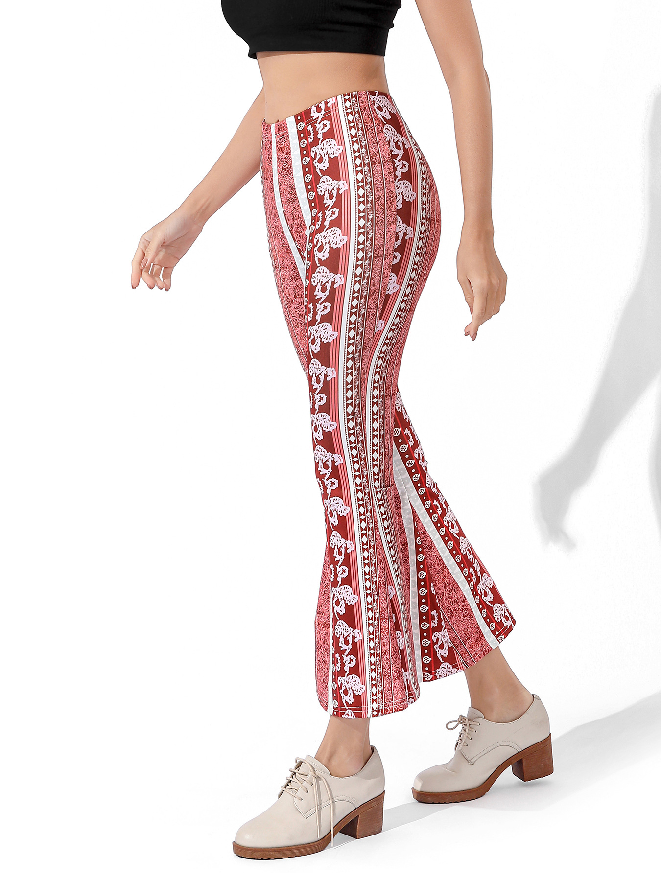 Pantaloni da yoga da donna stampa digitale elasticizzati allenamento per la danza shopping casual piccoli pantaloni da yoga freschi leggings con fondo a zampa d'elefante_voghion.com