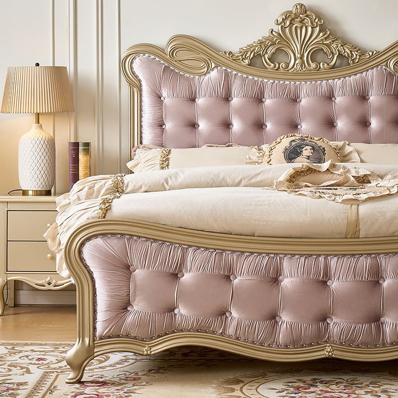 American Light Luxury Solid Wood Bed, Modern Simple Master Bedroom Double Princess Bed, European Palace French Style Atmospheric Wedding Bed Wooden Bed
